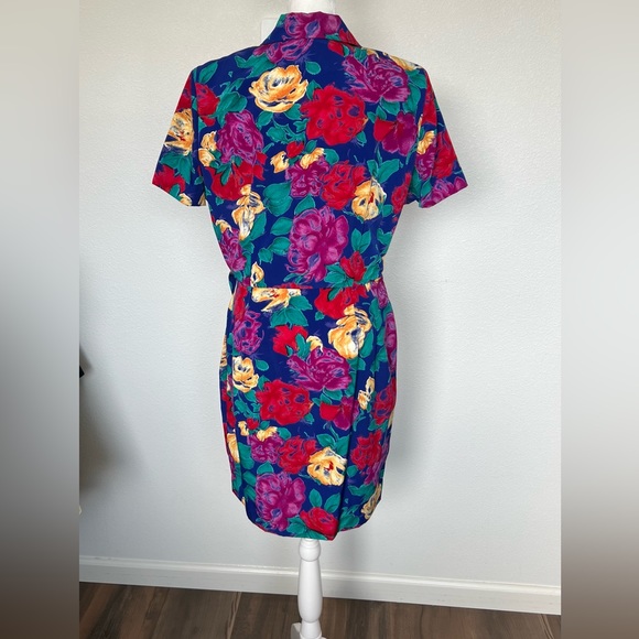 Vintage 90's Positive Attitude Women's Vibrant Floral Faux Wrap Dress Size 14P - Picture 11 of 11